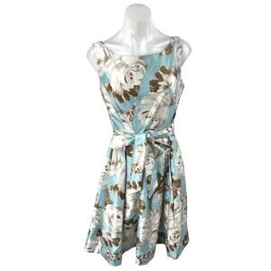 J Howard Multicolor Satin Floral Sleeveless Belted Mini Fit & Flare Dress Size 8